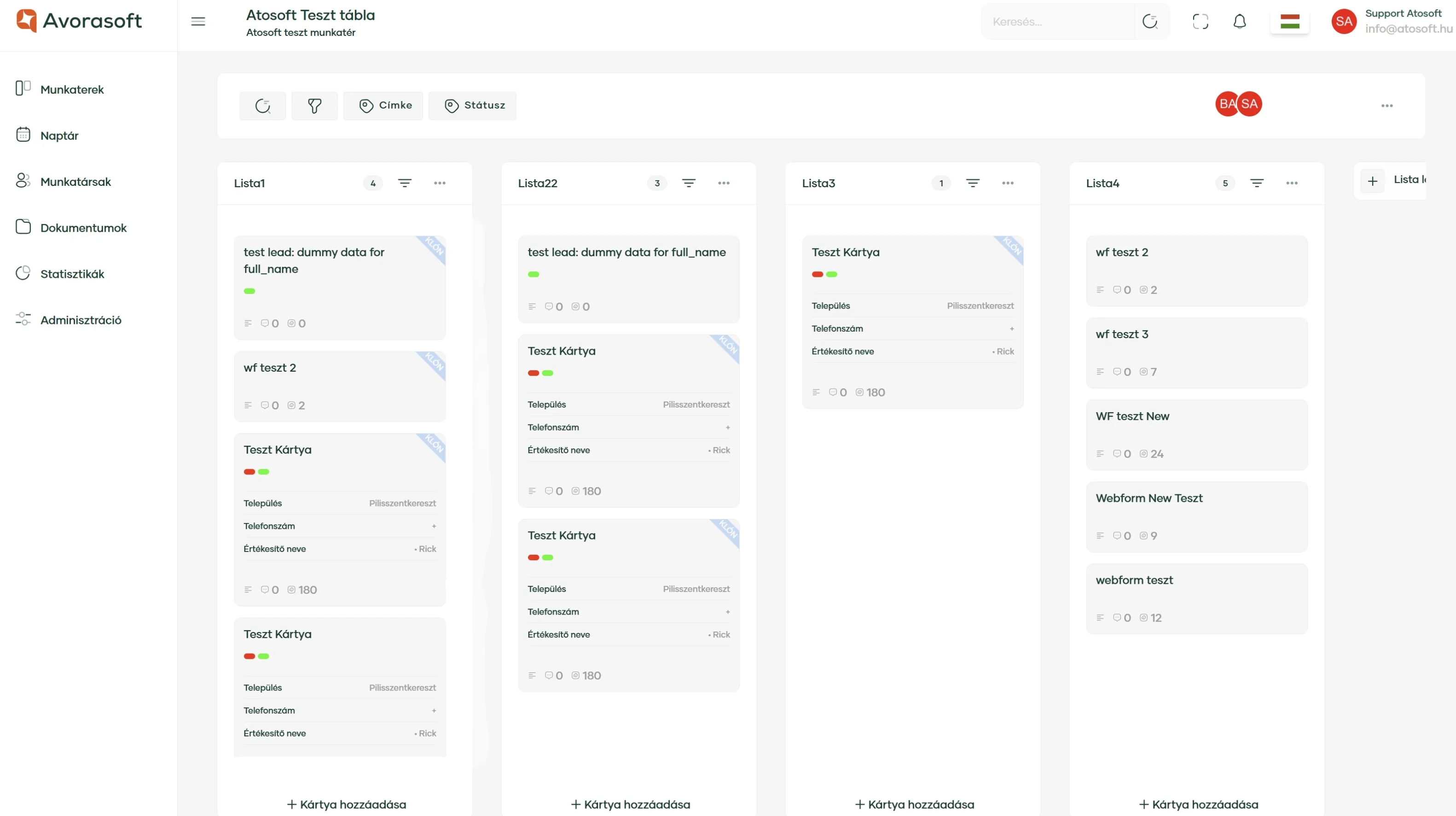 Avorasoft CRM modulok
